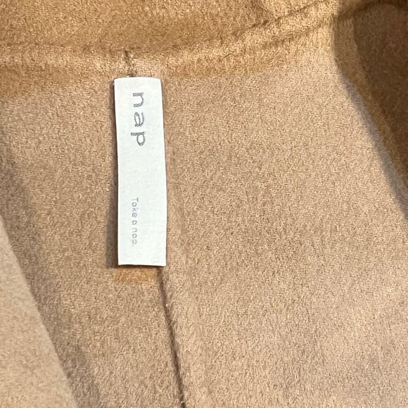 NAP Loungewear 100% Wool Double Face Hooded Coat Tan Size Med Heavy Soft Warm - Picture 5 of 6